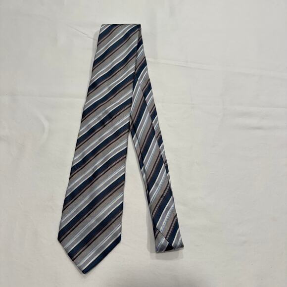 BOSS Hugo Boss Men's Stripe Silk Tie 60" x 3.5" Grey Blue Brown Made In Italy - Picture 2 of 7